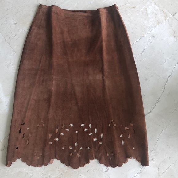 GENUINE SUEDE BOHEMIAN LAZER CUT MIDI SKIRT - Picture 1 of 3
